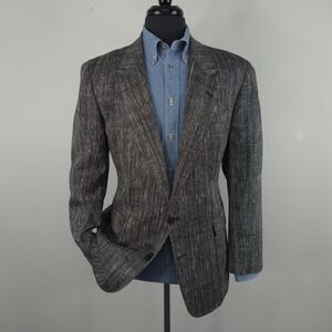 Miltons Blazer Mens 44 Gray Silk Check Textured Sport Coat Jacket 2 Button VTG